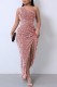 Pink Sexy Formal Solid Sequins Patchwork Backless Slit One Shoulder Evening Dress Dresses