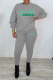 Grey Casual Print Letter O Neck Long Sleeve Two Pieces