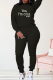 Black Casual Print Letter O Neck Long Sleeve Two Pieces