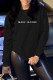 Black Casual Print Letter O Neck Tops