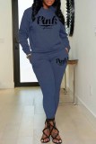 Pink Casual Print Letter Hooded Collar Long Sleeve Two Pieces