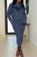 Navy Casual Print Letter Hooded Collar Long Sleeve Two Pieces