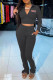 Black Casual Print Long Sleeve Two Pieces