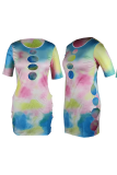 Multicolor Sexy Patchwork Hollowed Out Tie-dye O Neck Pencil Skirt Dresses