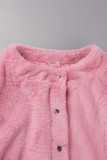 Pink Casual Solid Cardigan O Neck Outerwear