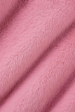 Pink Casual Solid Cardigan O Neck Outerwear