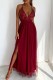 Burgundy Sexy Formal Solid Sequins Patchwork Backless Slit Spaghetti Strap Evening Dress Dresses