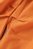 Orange Casual Solid Patchwork Regular High Waist Conventional Solid Color Trousers