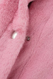 Pink Casual Solid Cardigan O Neck Outerwear