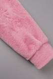 Pink Casual Solid Cardigan O Neck Outerwear