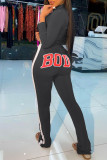 Red Casual Print Long Sleeve Two Pieces