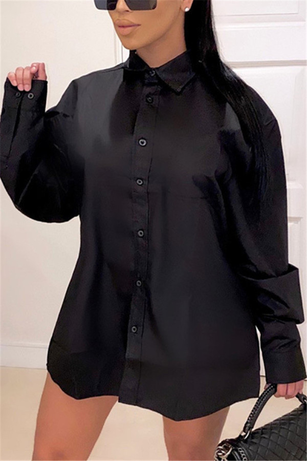 Black Fashion Casual Turndown Collar Long Sleeve Regular Sleeve Regular Letter Print Tops