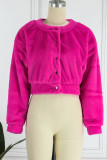 Pink Casual Solid Cardigan O Neck Outerwear