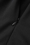Black Casual Solid Patchwork See-through O Neck Long Sleeve Dresses