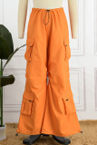 Orange Casual Solid Patchwork Regular High Waist Conventional Solid Color Trousers