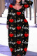 Black Red Casual Print Patchwork Basic V Neck Long Sleeve Plus Size Dresses
