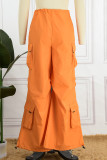 Orange Casual Solid Patchwork Regular High Waist Conventional Solid Color Trousers
