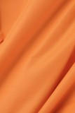 Orange Casual Solid Patchwork Regular High Waist Conventional Solid Color Trousers