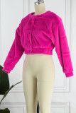 Pink Casual Solid Cardigan O Neck Outerwear