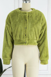 Pink Casual Solid Cardigan O Neck Outerwear