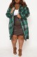 Green Casual Plaid Patchwork Turndown Collar Plus Size Overcoat