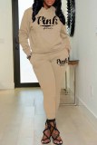 Pink Casual Print Letter Hooded Collar Long Sleeve Two Pieces