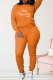 Orange Casual Print Letter O Neck Long Sleeve Two Pieces
