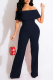 Dark Blue Casual Solid Patchwork Off the Shoulder Boot Cut Jumpsuits