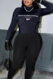 Black Casual Letter Print Basic Turtleneck Long Sleeve Two Pieces
