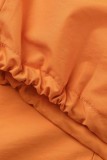 Orange Casual Solid Patchwork Regular High Waist Conventional Solid Color Trousers