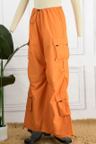 Orange Casual Solid Patchwork Regular High Waist Conventional Solid Color Trousers