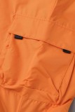 Orange Casual Solid Patchwork Regular High Waist Conventional Solid Color Trousers