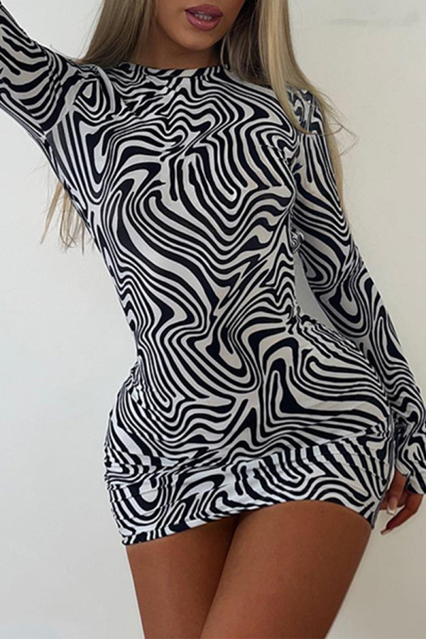 Stripe Sexy Animal Print Backless Half A Turtleneck Pencil Skirt Dresses