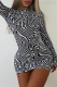 Stripe Sexy Animal Print Backless Half A Turtleneck Pencil Skirt Dresses