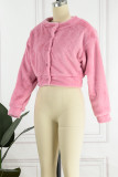 Pink Casual Solid Cardigan O Neck Outerwear