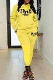 Pink Casual Print Letter Hooded Collar Long Sleeve Two Pieces