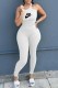White Sexy Print Letter One Shoulder Jumpsuits