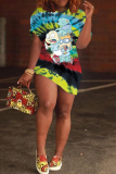 Multicolor Street Character Tie-dye O Neck Straight Dresses