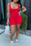 Rose Red Sexy Solid Patchwork U Neck Skinny Rompers