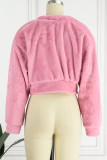 Pink Casual Solid Cardigan O Neck Outerwear