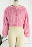 Pink Casual Solid Cardigan O Neck Outerwear