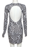 Stripe Sexy Animal Print Backless Half A Turtleneck Pencil Skirt Dresses