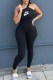 Black Sexy Print Letter One Shoulder Jumpsuits