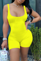 Yellow Sexy Solid Patchwork U Neck Skinny Jumpsuits