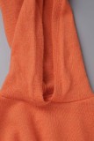 Orange Casual Solid Basic Hooded Collar Long Sleeve Dresses