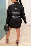White Fashion Casual Turndown Collar Long Sleeve Regular Sleeve Regular Letter Print Tops
