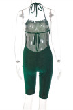 Green Sexy Casual Solid Bandage Backless Halter Skinny Romper
