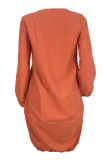 Orange Sexy Fashion Cap Sleeve Long Sleeves O neck Ball Gown Knee-Length Patchwork Solid