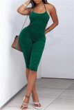 Green Sexy Casual Solid Bandage Backless Halter Skinny Romper