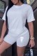 White Casual Print Letter O Neck Short Sleeve Two Pieces